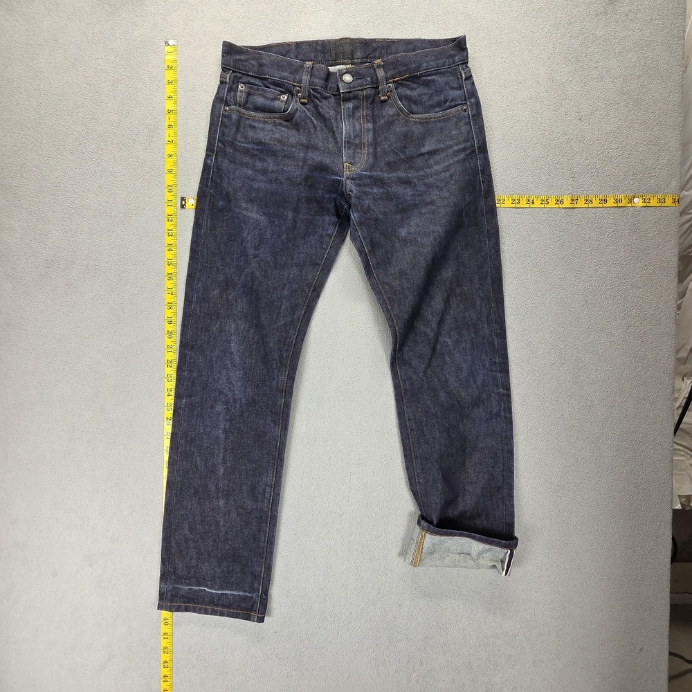Uniqlo Jeans Mens 31x30 Blue Selvedge Dark Wash Slim‎ Straight Low Rise Zip Fly